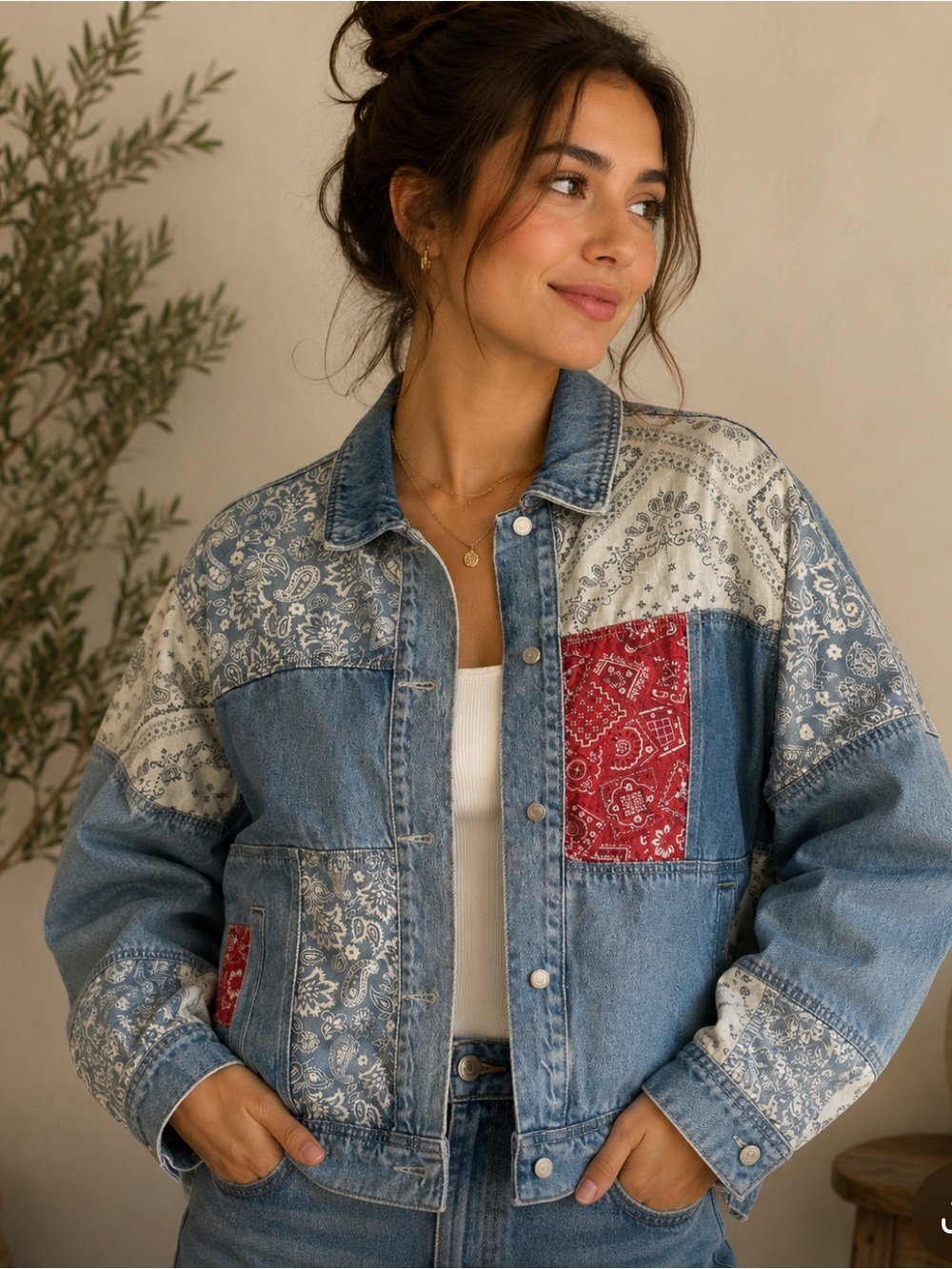 Paisley Patchwork Denim Jacket ❤️🤍💙